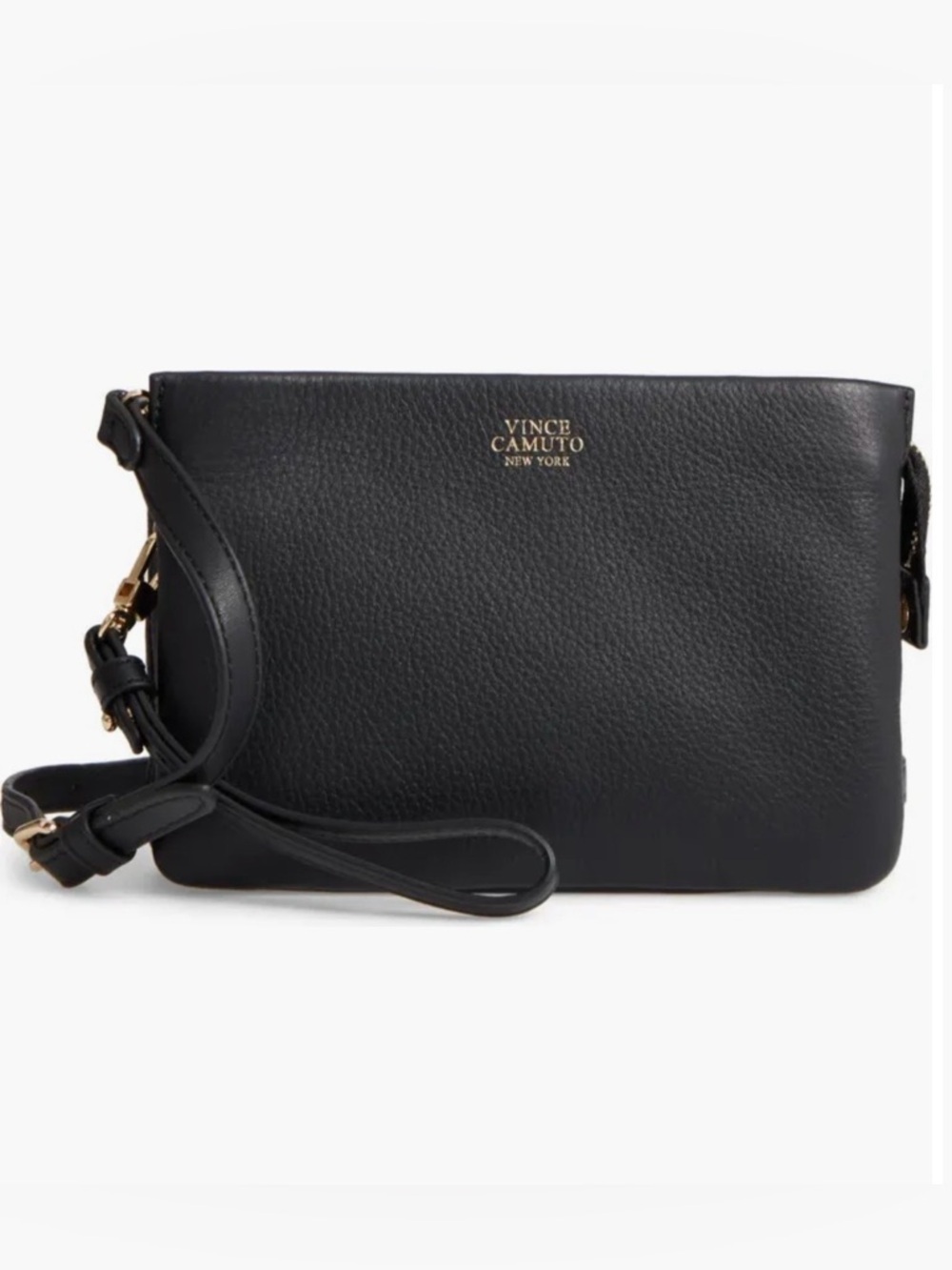 Vince Camuto Black Pebbled Leather vintage minimalist crossbody and wristlet